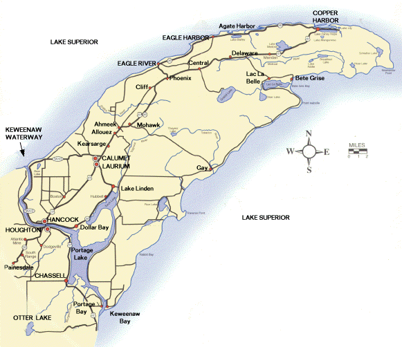 Keweenaw Peninsula Map, Michigan Great Lakes